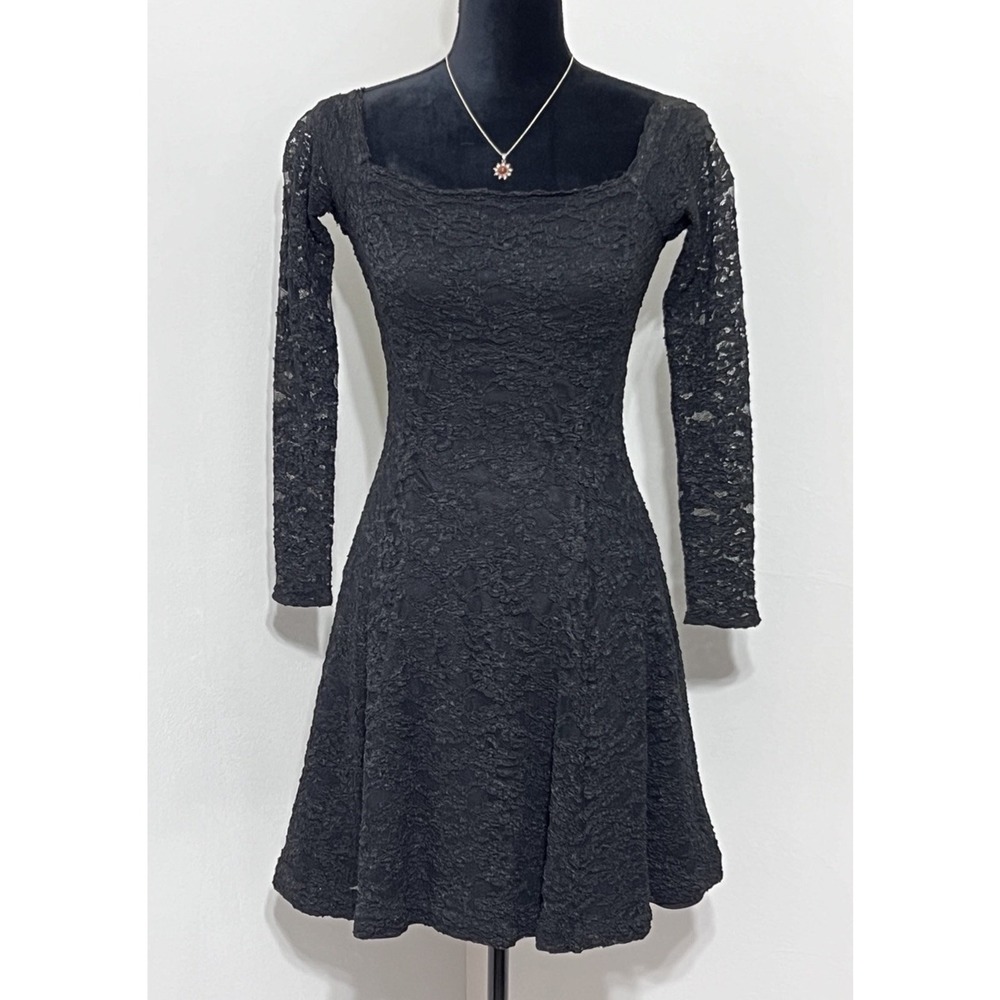 90s Laundry by Shelli Segal Black‎ Lace Short Gothic Whimsigoth Sz 4 Dress Small